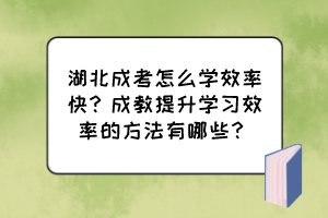 湖北成考怎么學(xué)效率快？成教提升學(xué)習(xí)效率的方法有哪些？