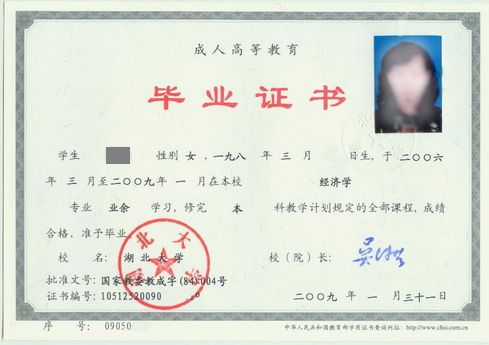 湖北大學(xué)成人高考畢業(yè)證及學(xué)位證樣式