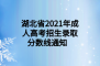 2021年湖北省成人高考招生錄取分?jǐn)?shù)線通知